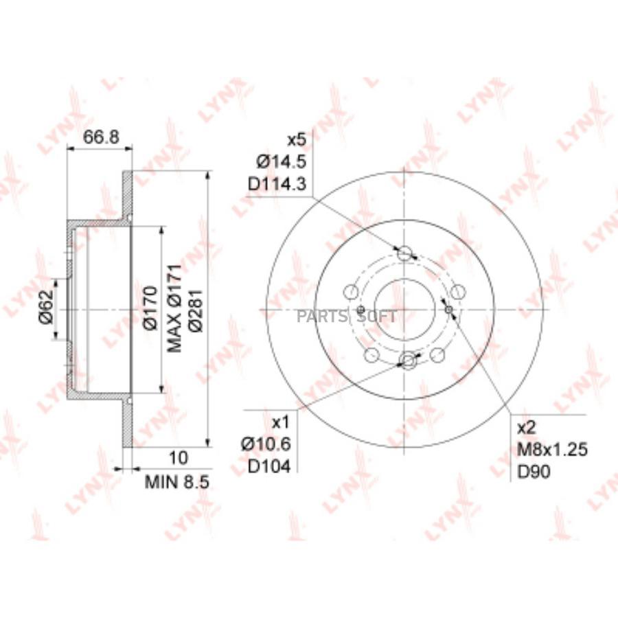 

Диск торм.задн.(281x10) TOYOTA Camry(V4/50) 2.4-3.5 06=>, LEXUS ES 3.5 06-12