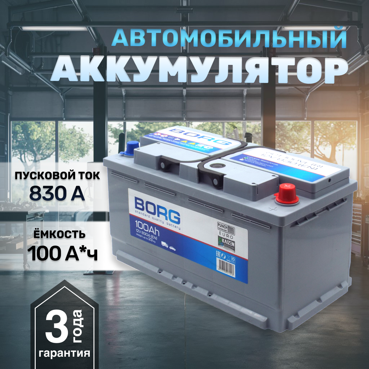 Аккумулятор автомобильный BORG Standart 100 А*ч 353x175x190 Обратная полярность