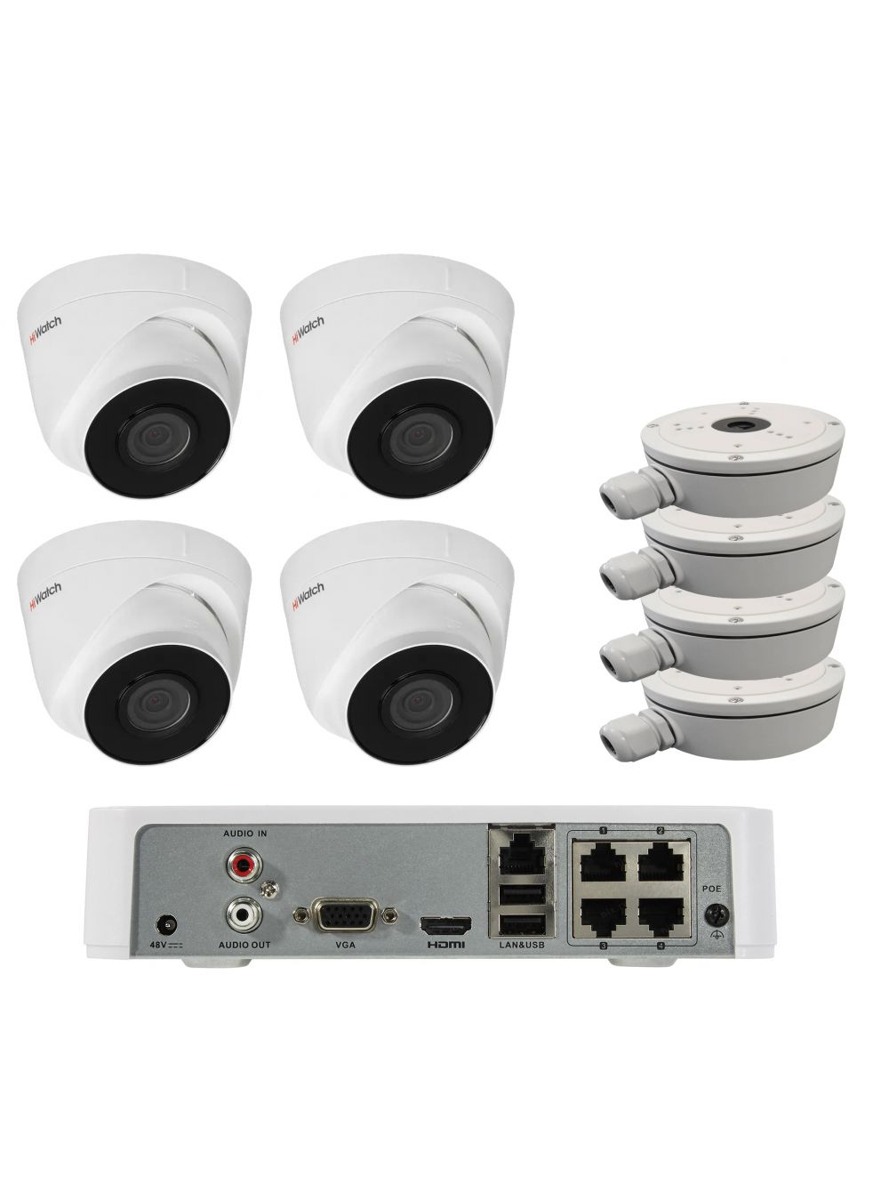 Комплект из 4-х уличных купольных IP камер HiWatch (2Mpx/2.8mm) с питанием по PoE флешка oltramax 50 16 гб usb2 0 чт до 15 мб с зап до 8 мб с белая