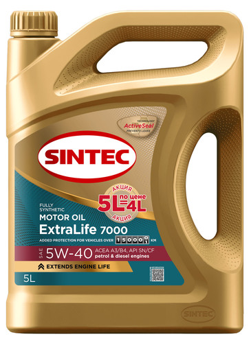 

Масло моторное Sintec ExtraLife 7000 5W-40 5 л 102000 Акция 5л по цене 4л