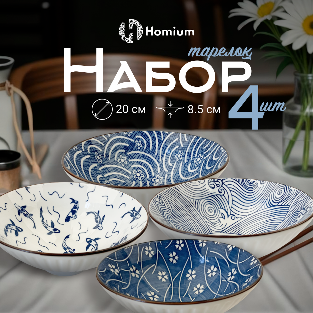 Набор глубоких тарелок Homium Japanese Collection Очарование цвет синий D20см 4шт