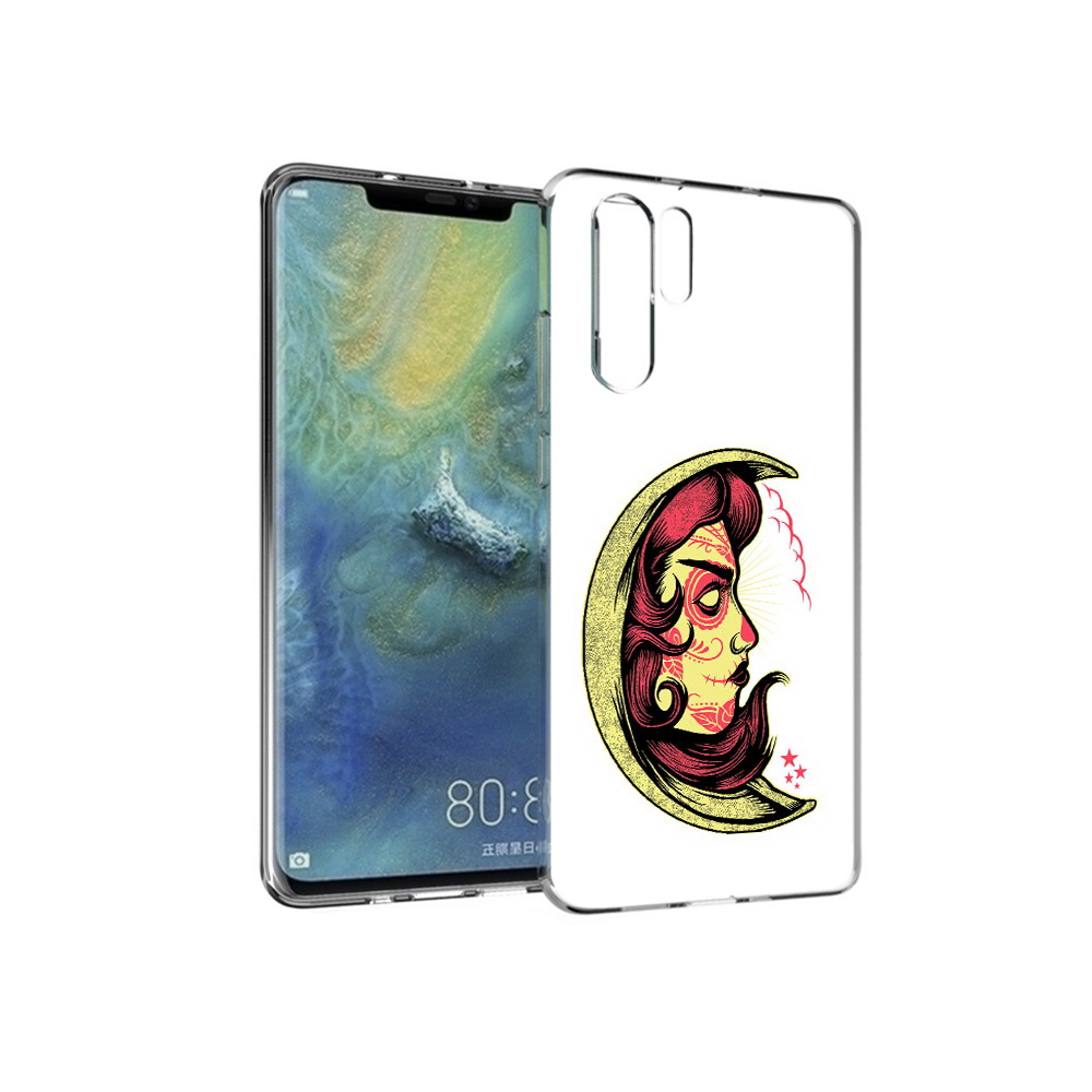 

Чехол MyPads Tocco для Huawei P30 Pro желтый полумесяц с лицом девушки, Прозрачный, Tocco