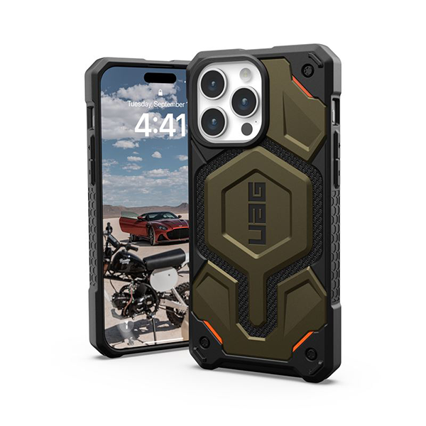 

Чехол UAG Monarch Pro Magsafe для iPhone 15 Pro Max зеленый (Kevlar Element Green), Monarch Pro MagSafe Case