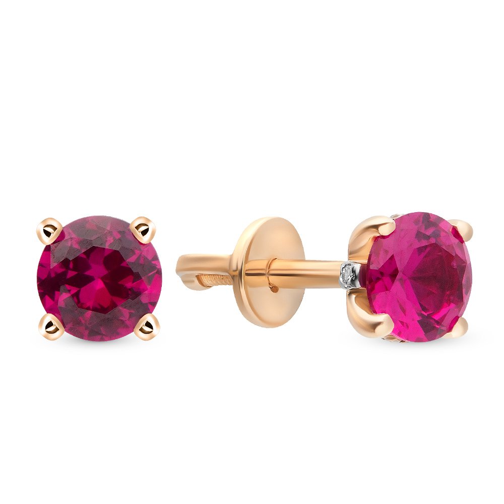 

Серьги из красного золота 585Gold 102004884, рубин искусственный\бриллиант, 102004884