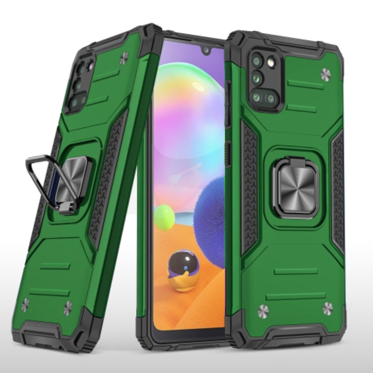 Противоударный чехол на Samsung Galaxy A31 A315 с кольцом держателем подставкой зеленый