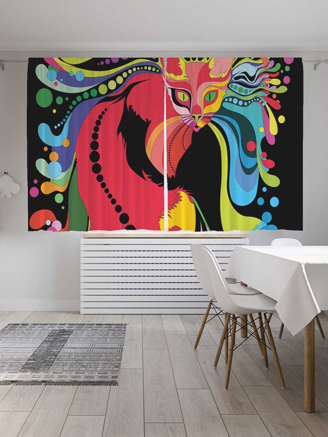 

Классические шторы JoyArty "Кот в красочном видении", Oxford DeLux, 2 полотна 145x180 см, Кот в красочном видении