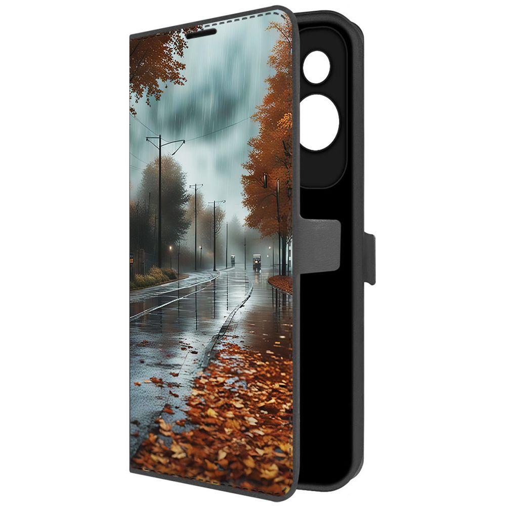 

Чехол-книжка Krutoff Eco Book для Honor 90 Lite Осенний дождь (черный)