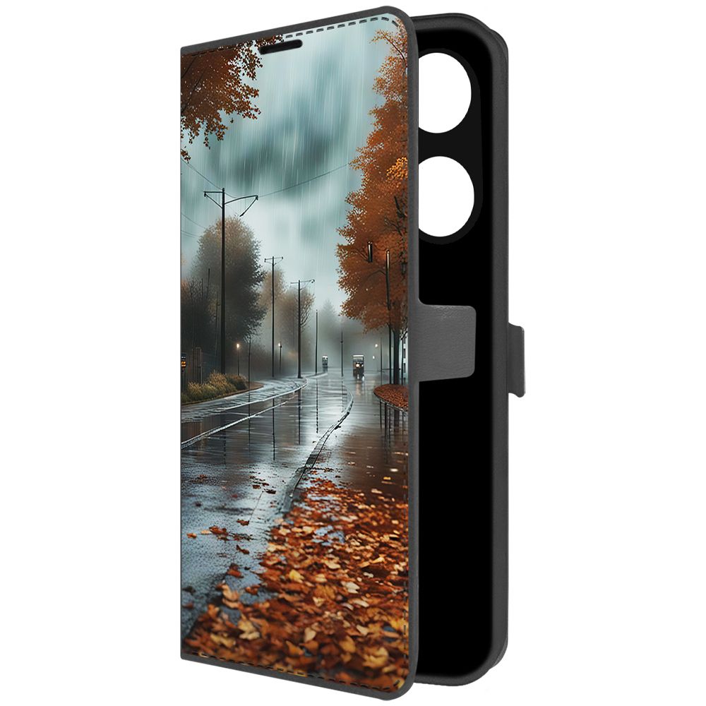 Чехол-книжка Krutoff Eco Book для Infinix Smart 7 HD Осенний дождь (черный)