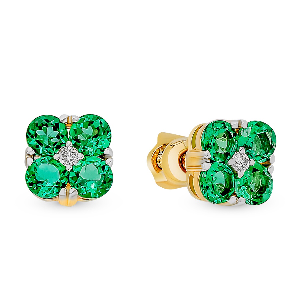 

Серьги из красного золота 585Gold 102008402, изумруд искусственный\бриллиант, 102008402