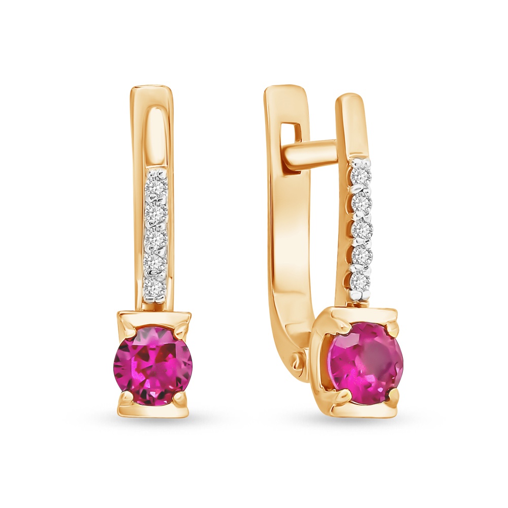 

Серьги из красного золота 585Gold 102007433, рубин искусственный\бриллиант, 102007433