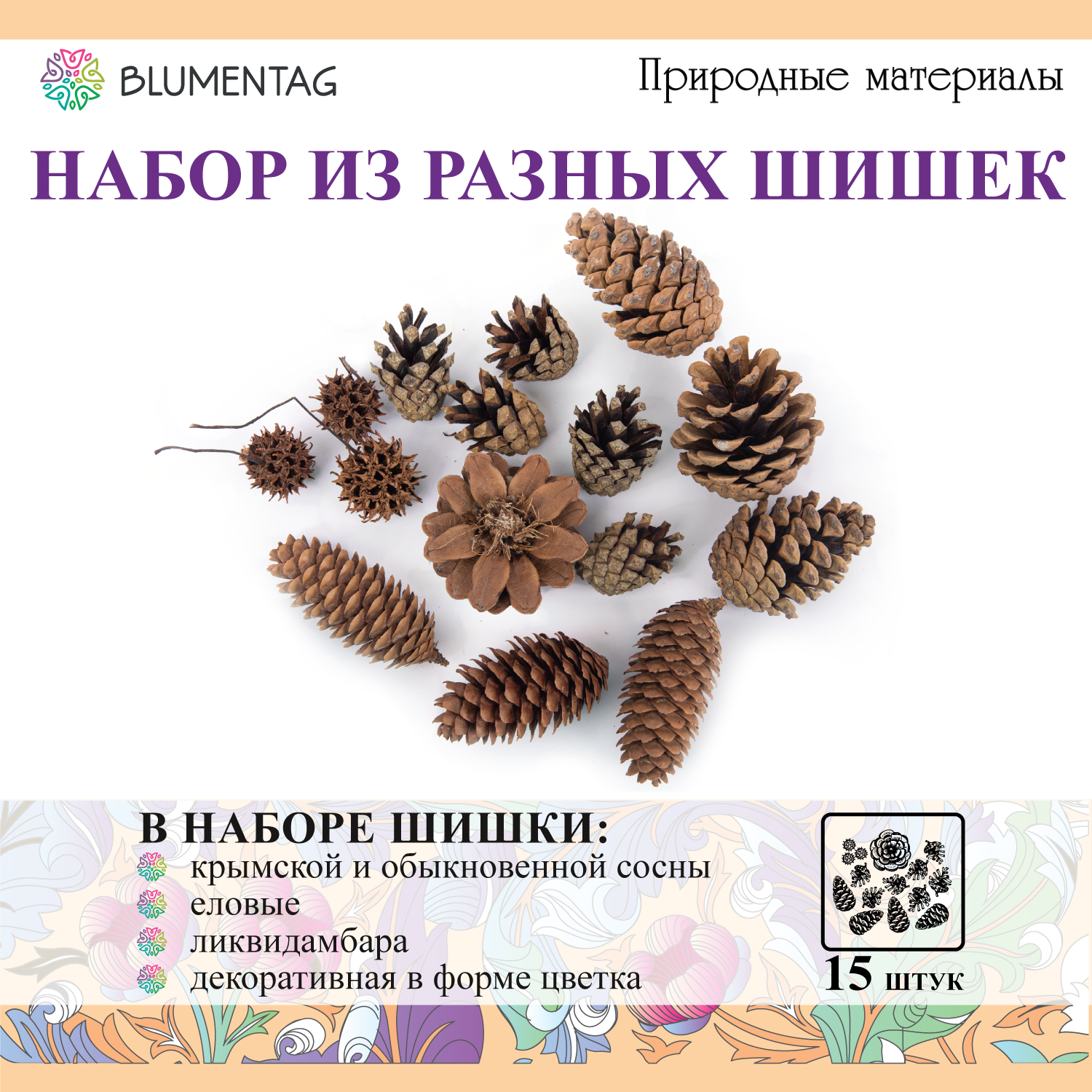 Шишки для декора, поделок Blumentag NPIF-01 Микс 15 шт. 130 г