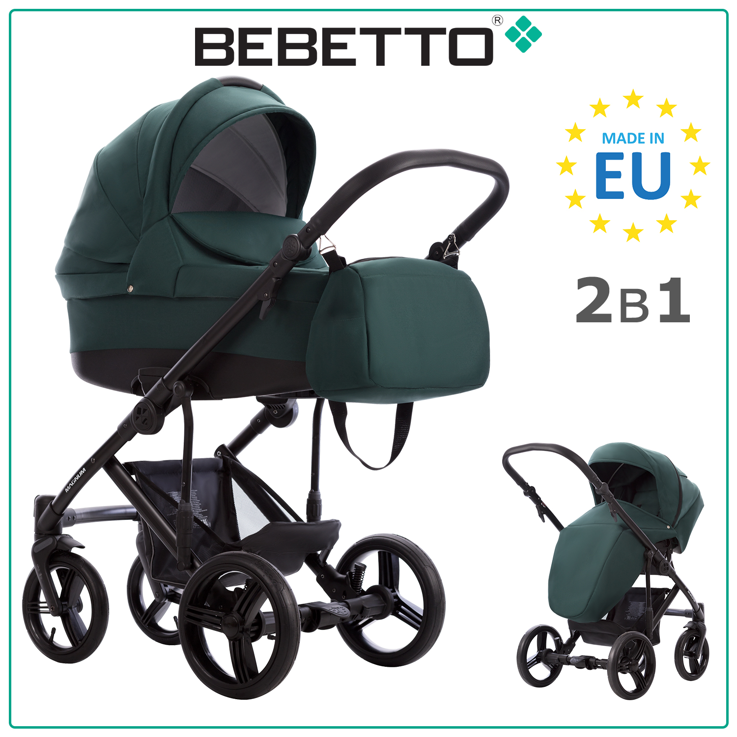

Коляска 2 в 1 Bebetto Magnum 239, зеленый, рама черная, Magnum
