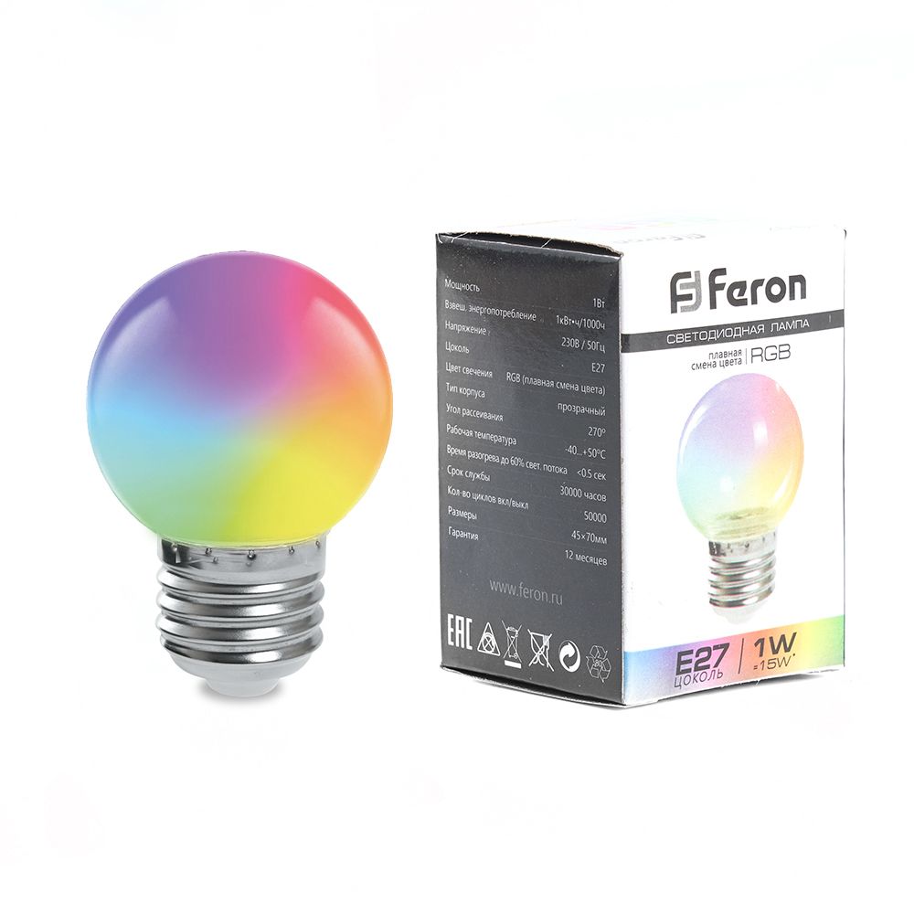 

Лампочка светодиодная FERON LB-371, 3Вт E27 230V RGB, упаковка 10 шт, 38127, LB-371