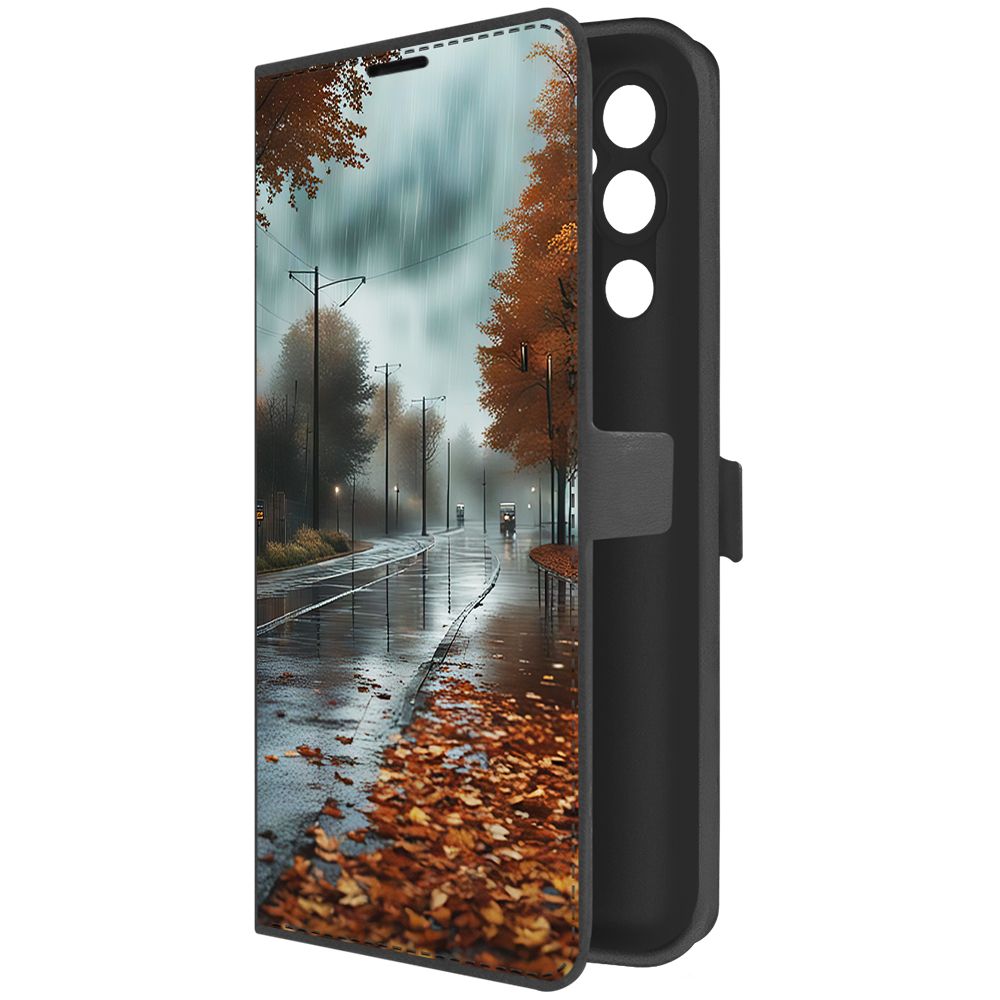 Чехол-книжка Krutoff Eco Book для Tecno Pova 4 Осенний дождь (черный)