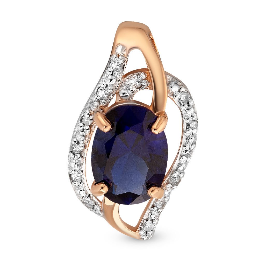 

Кулон из красного золота 585Gold 103001842, сапфир искусственный\бриллиант, 103001842