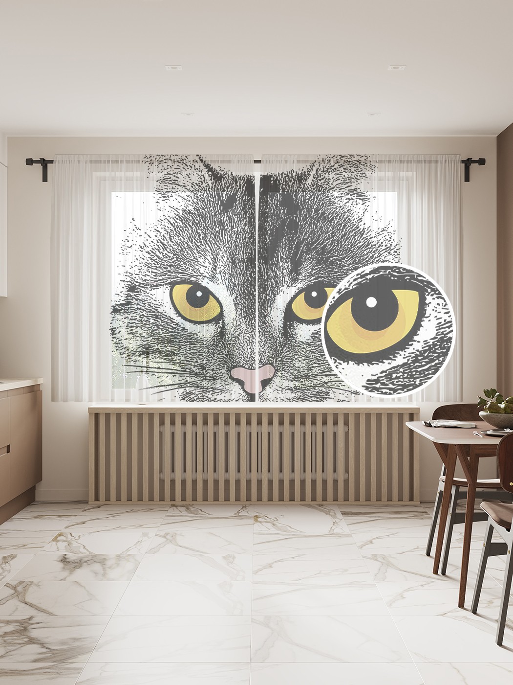 

Фототюль JoyArty "Кошачий взгляд", 145x180 см (2 полотна со шторной лентой + 50 крючков), Кошачий взгляд