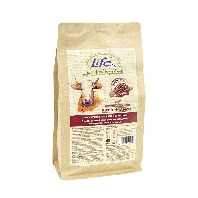 Сухой корм для собак Life dog Natural Holistic Fresh Beef, с говядиной, 800 г