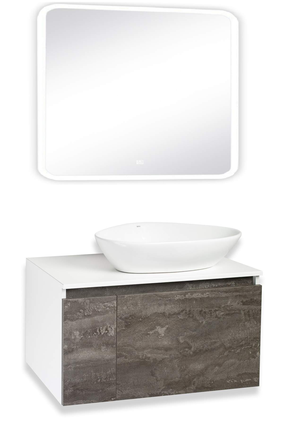 Мебель для ванной Runo Бари 80 железный камень настенное зеркало макао угольный камень серебро