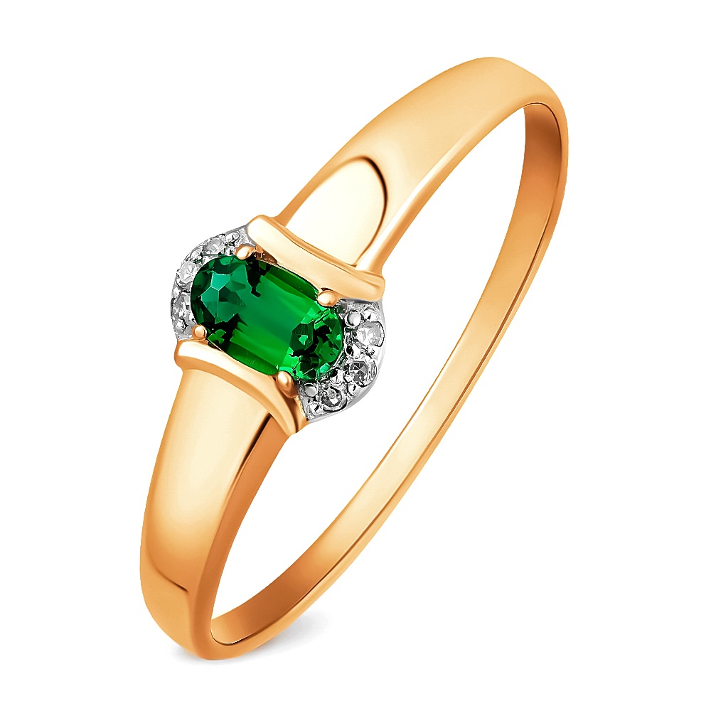 

Кольцо из золота р.  585Gold 101008460, изумруд искусственный\бриллиант, 101008460