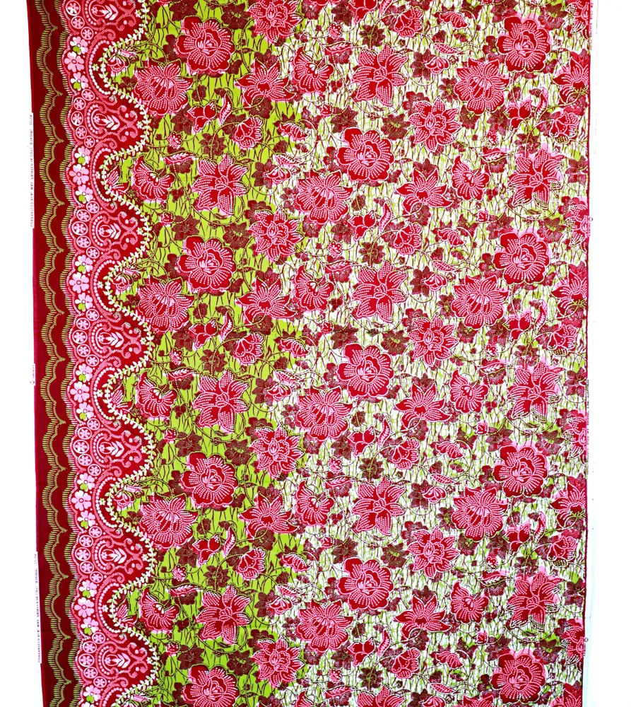 

Африканский хлопок Uniwax. Ткань с восковым принтом из Кот-д’Ивуар Pink Dot Flowers, Разноцветный