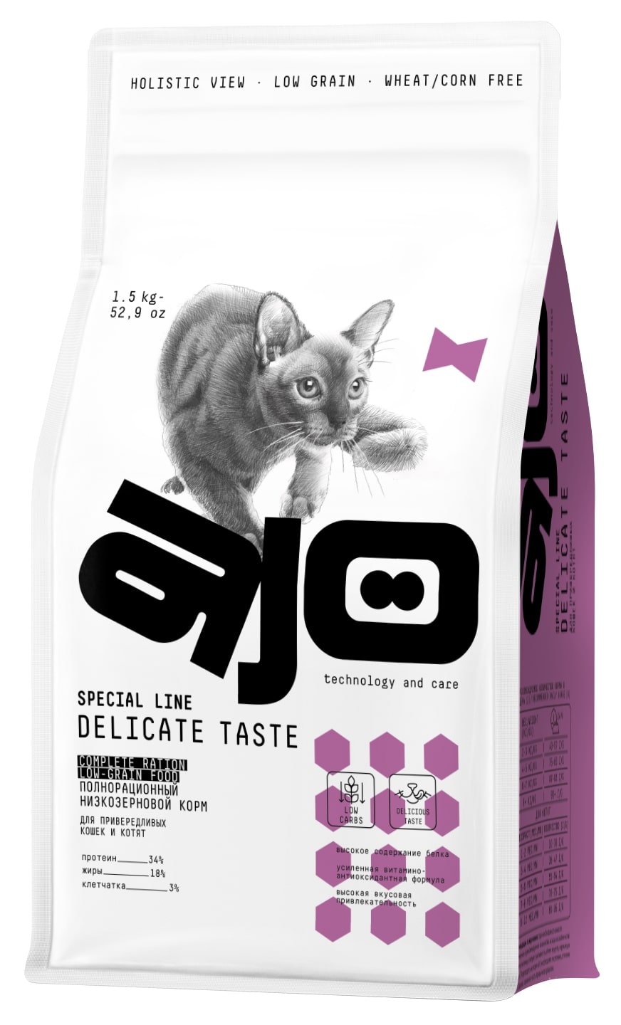 Сухой корм для кошек и котят AJO Cat Delicate Taste, для привередливых, 1,5 кг