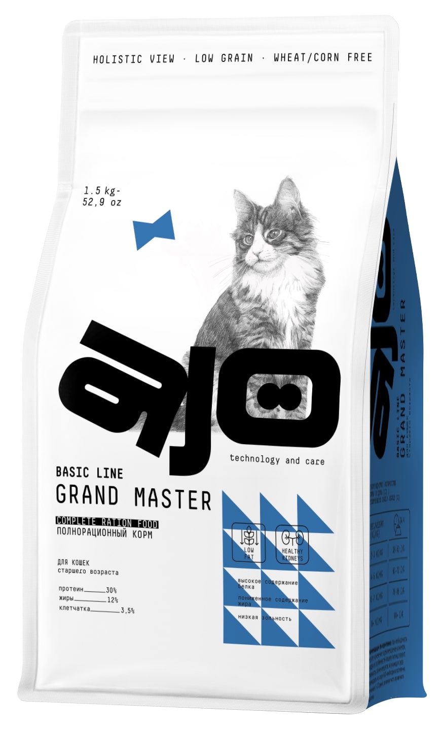 фото Сухой корм для кошек ajo cat grand master, для пожилых, 1,5 кг