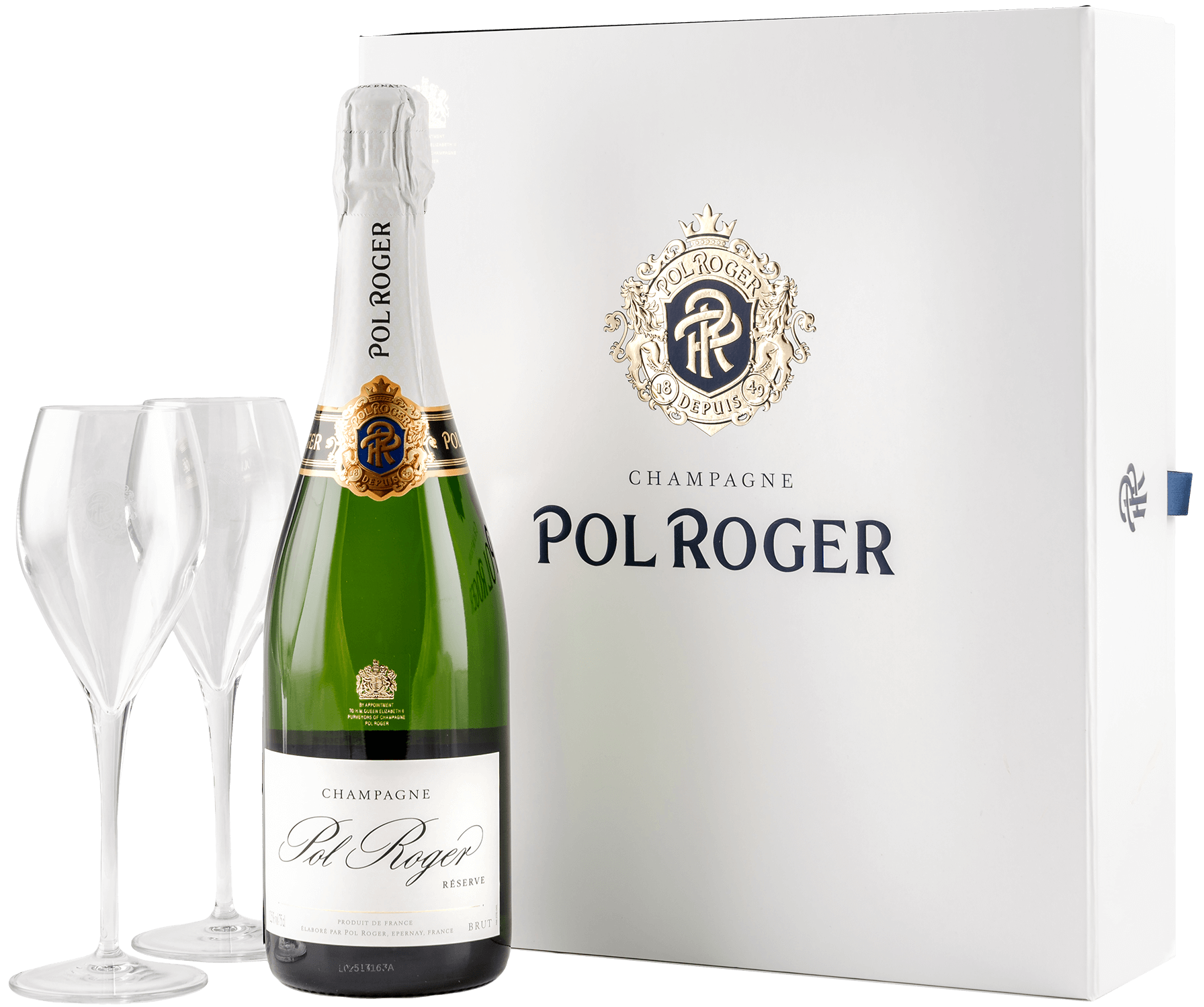

Игристое вино Pol Roger Reserve Champagne AOC (gift box with 2 glasses)