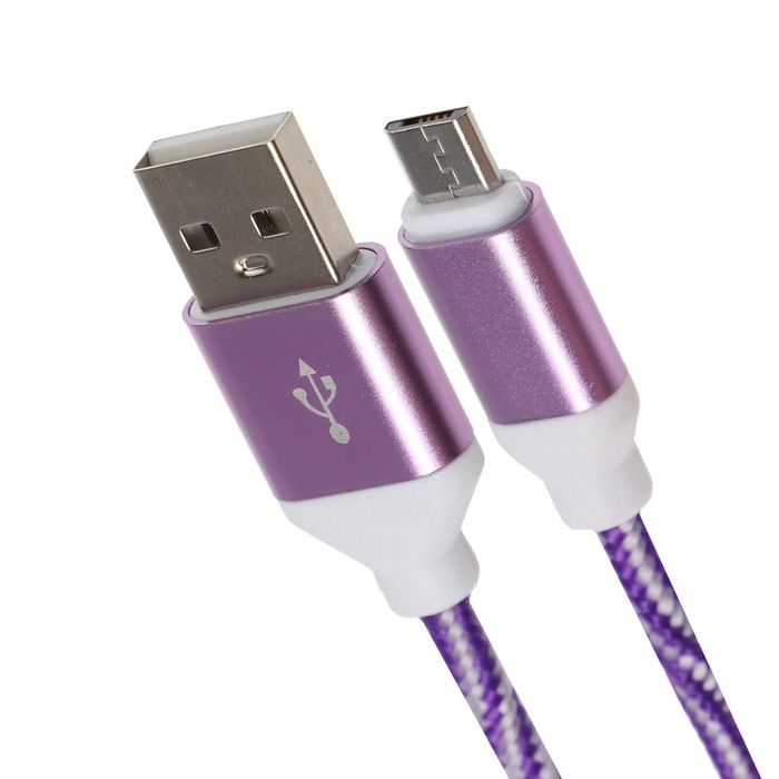 Кабель LuazON microUSB - USB, 1 А, 1 м, бело-фиолетовый