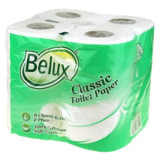 Туалетная бумага Belux Классик 2-слойная Белая, 8 шт тесьма плетёная в рулоне 20 м красно белая