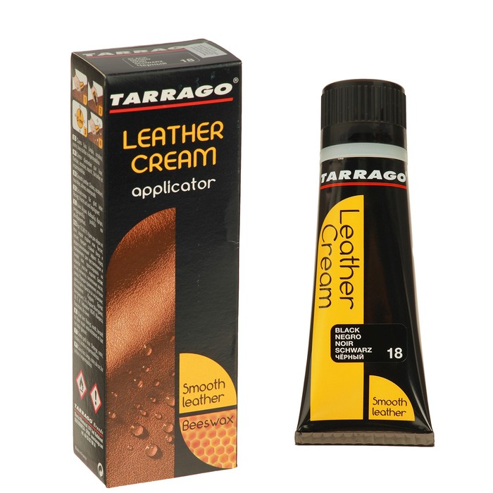 Крем для обуви Tarrago Leather Cream 018, цвет черный, туба с губкой, 75 мл