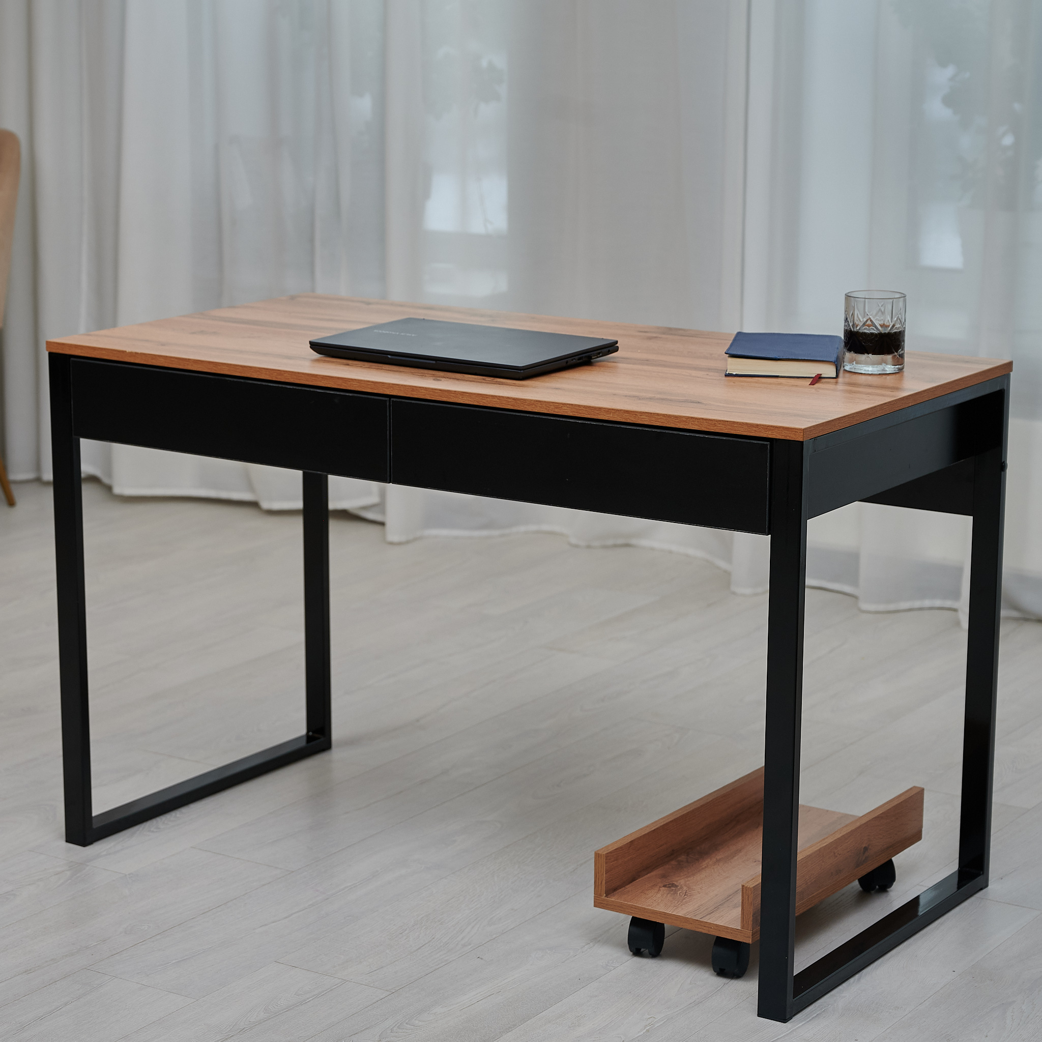 Письменный стол Меркурий 120х60 дуб вотан/черный черные ножки