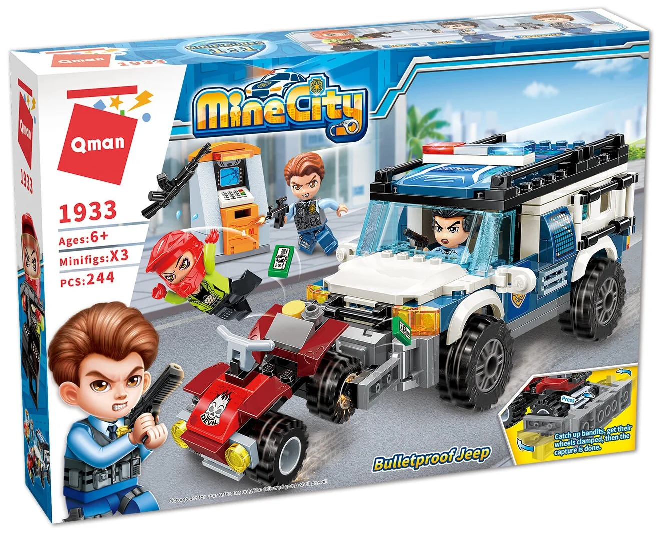 фото Конструктор qman серия: патруль, полицейская погоня, 3 минифигуры и 244 деталей