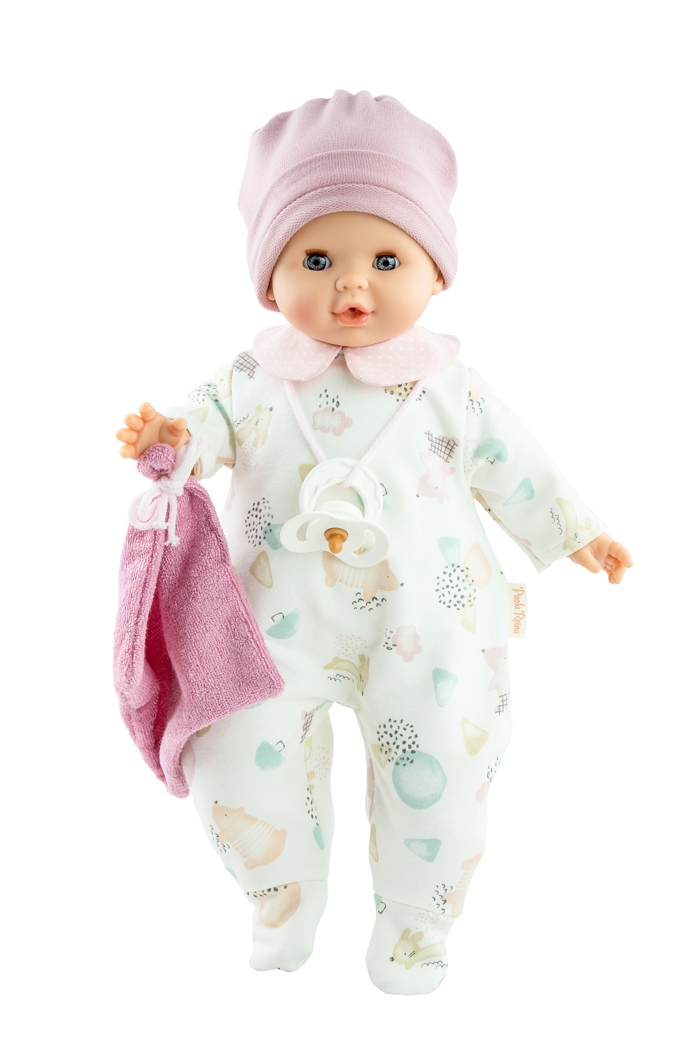 Кукла Paola Reina Соня в розовой шапочке с полотенцем, 36 см, озвученная пупс paola reina соня в пижаме с енотами с соской 36 см озвученная