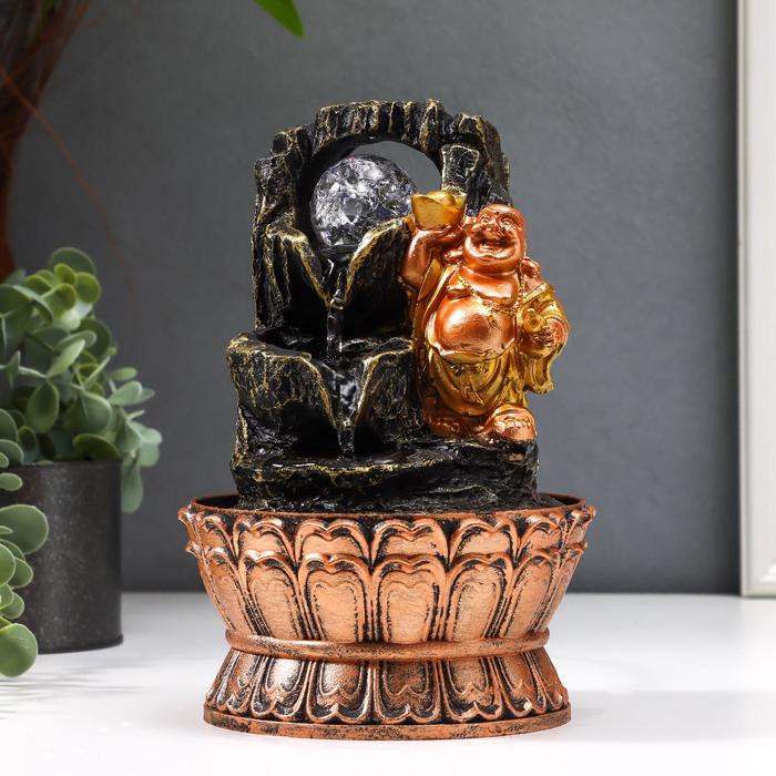 

Фонтан настольный от сети, подсветка Хотей со слитком у грота 22,5х15х15 см, Бронзовый