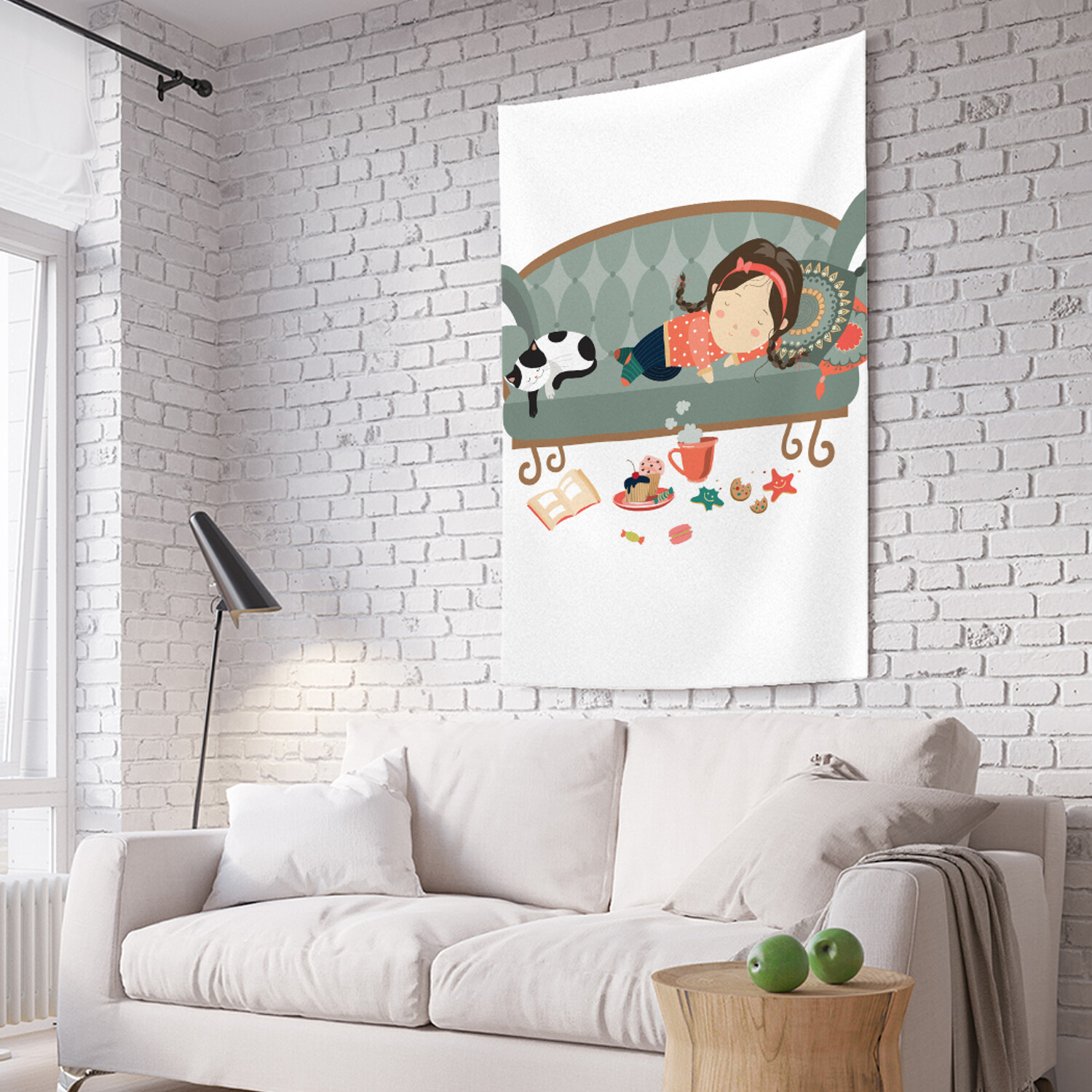 фото Вертикальное фотопанно на стену joyarty "с хозяйкой на диване", 150x200 см