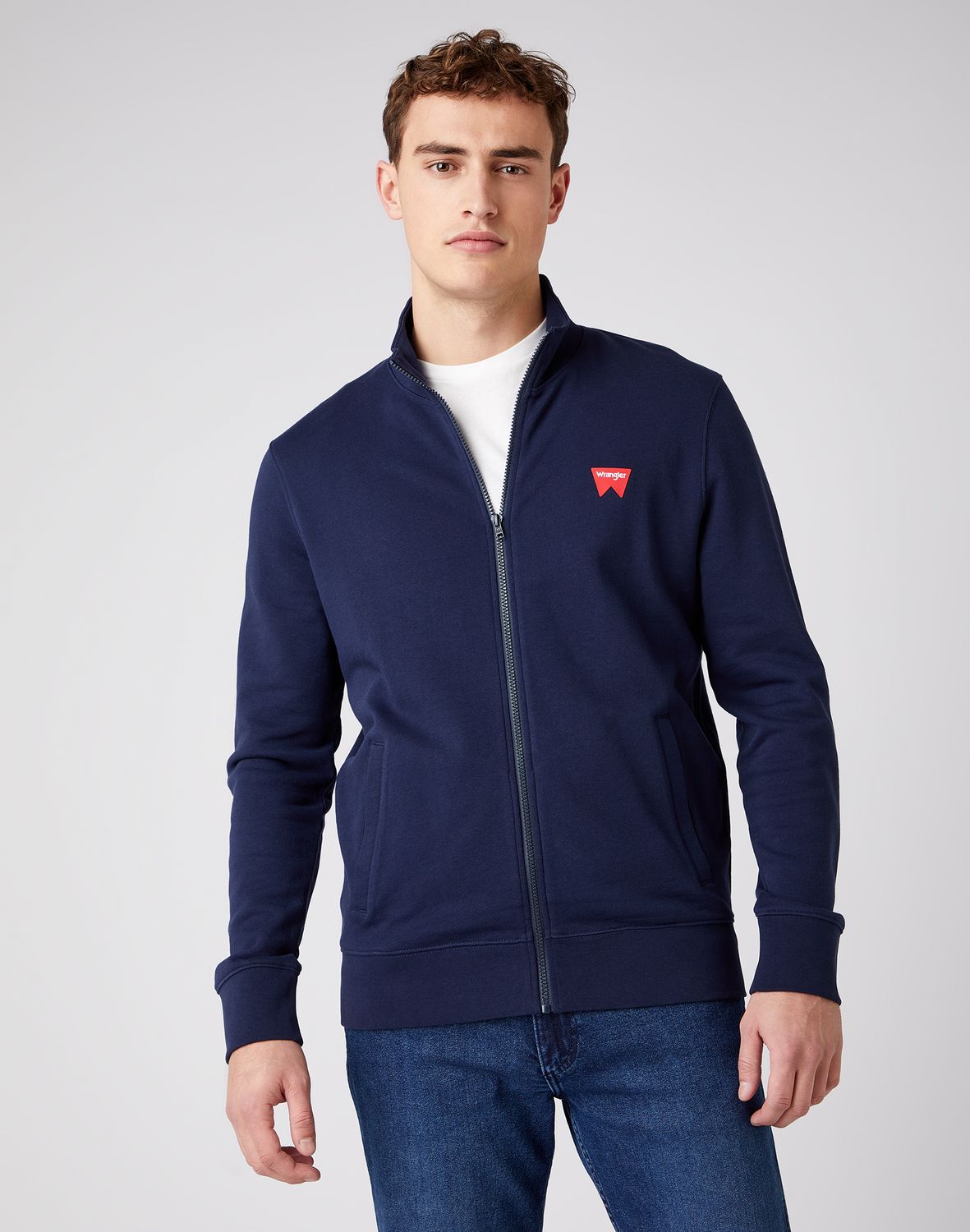 фото Толстовка мужская wrangler men funnel neck zip sws синяя 2xl