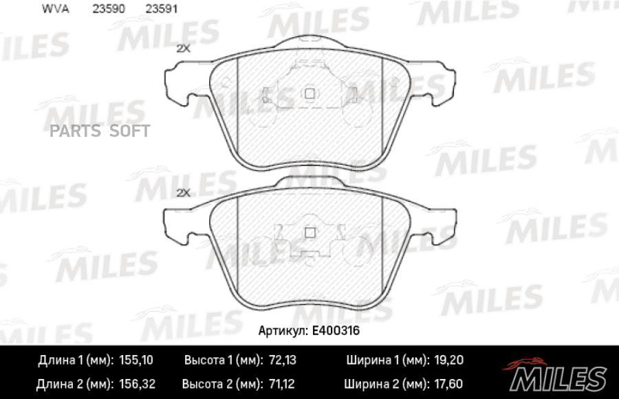 

Колодки Тормозные Volvo S60/V70/S80/Xc70/Xc90 98- Передние Low-Metallic Miles Miles арт. E