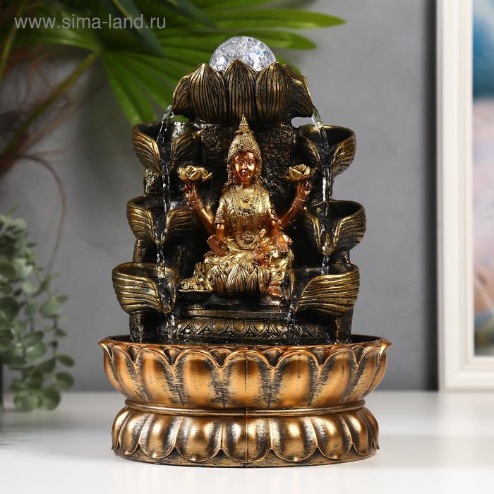

Фонтан настольный от сети, подсветка Парвати и лотосы 29х19,5х19,5 см, Коричневый;золотистый