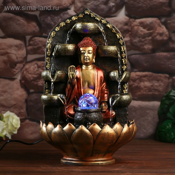 

Фонтан настольный от сети, подсветка Молитва будды красно-золотой 40х25х25 см