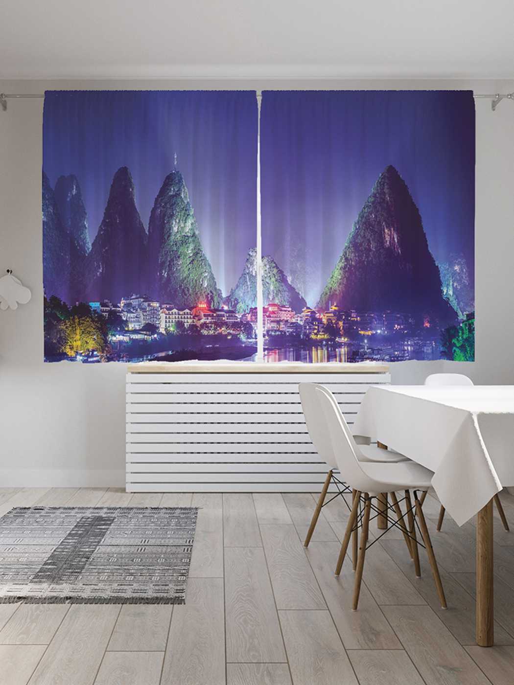 фото Классические шторы joyarty "город яншо в прожекторах", oxford delux, 2 полотна 145x180 см