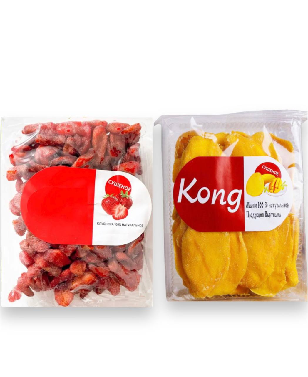 

Клубника сушеная Happy Farm и Манго сушеное Kong, 500г х 2 шт