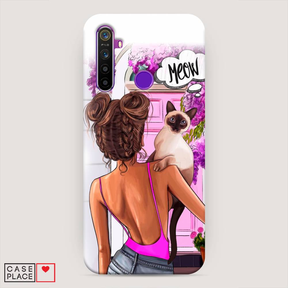 

Пластиковый чехол "Девушка с кошкой" на Realme 5, 251520-5