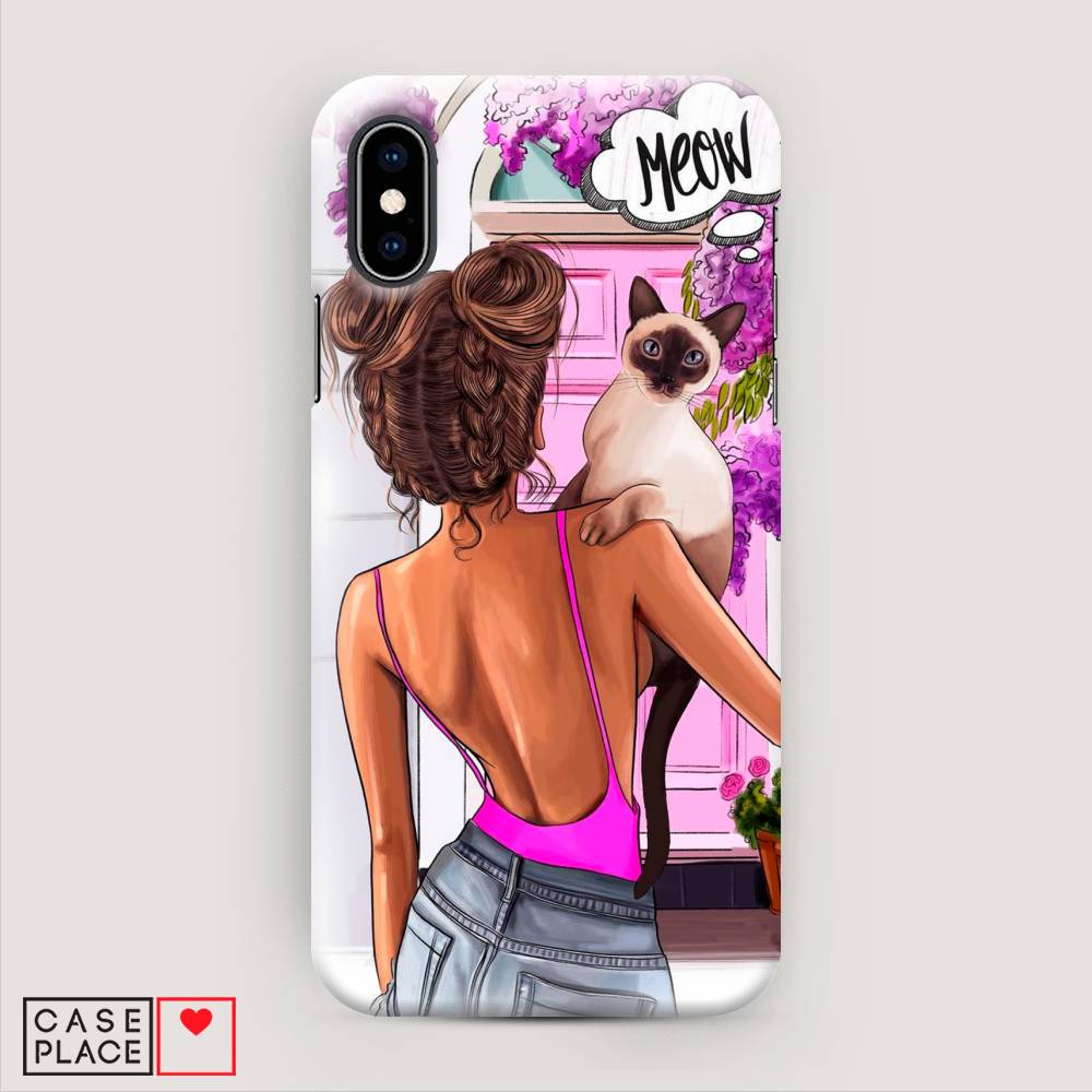 

Пластиковый чехол "Девушка с кошкой" на Apple iPhone X (10), 11020-5