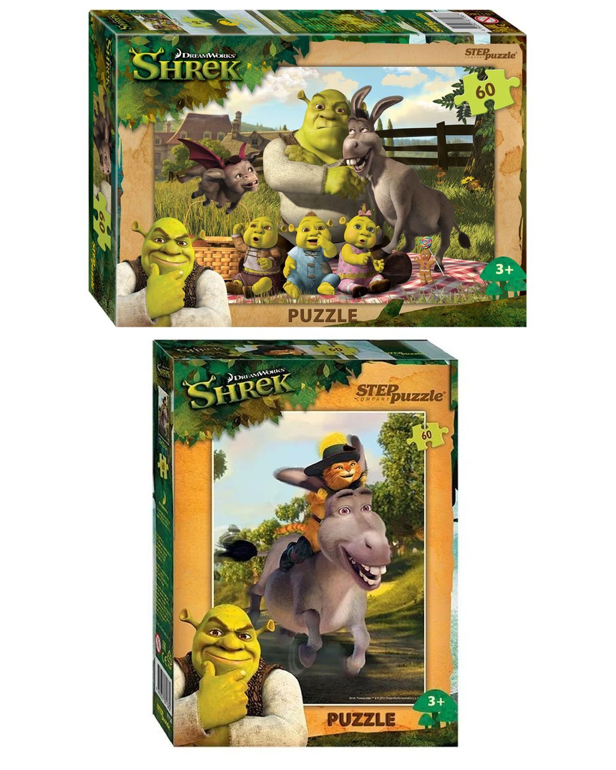 

Пазл Step Puzzle 60 дет. Любимые герои набор 2 шт Кот в сапогах, Shrek 81136, 81186, МДЖ1402