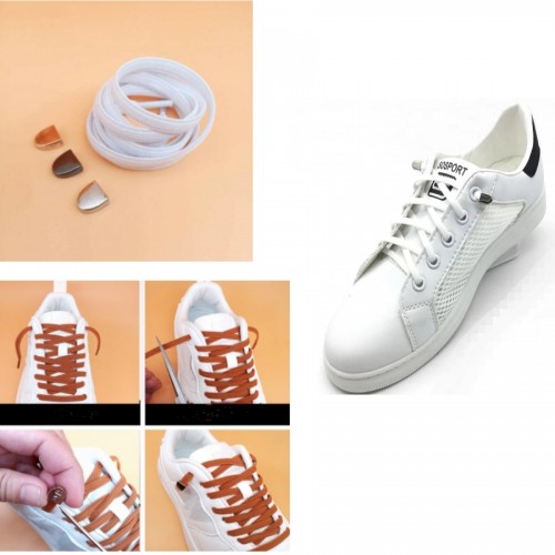 Шнурки для обуви без завязок с металлическим наконечником (Белые) 100 см