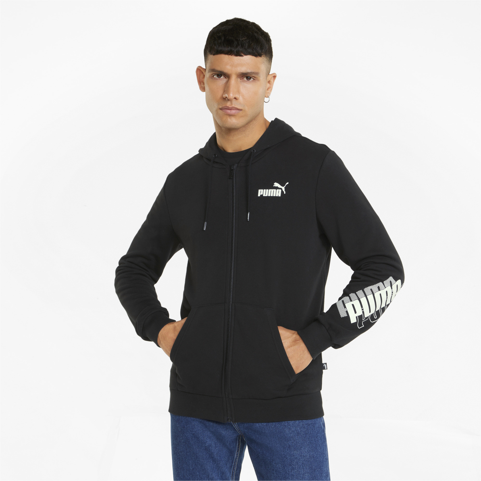 фото Толстовка мужская puma power logo full-zip hoodie tr черная 3xl