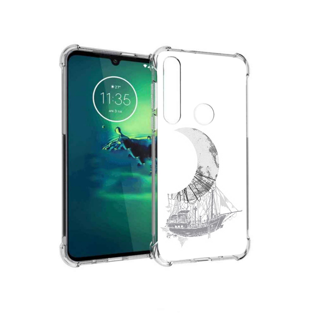 

Чехол MyPads Tocco для Motorola Moto G8 Plus черно белый корабль полумесяц, Прозрачный, Tocco