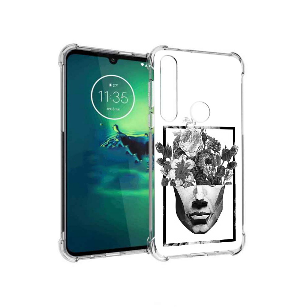 

Чехол MyPads Tocco для Motorola Moto G8 Plus черно белая ваза в абстракции, Прозрачный, Tocco