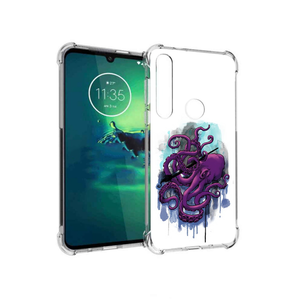 

Чехол MyPads Tocco для Motorola Moto G8 Plus фиолетовый осьминог (PT227062.344.658), Прозрачный, Tocco
