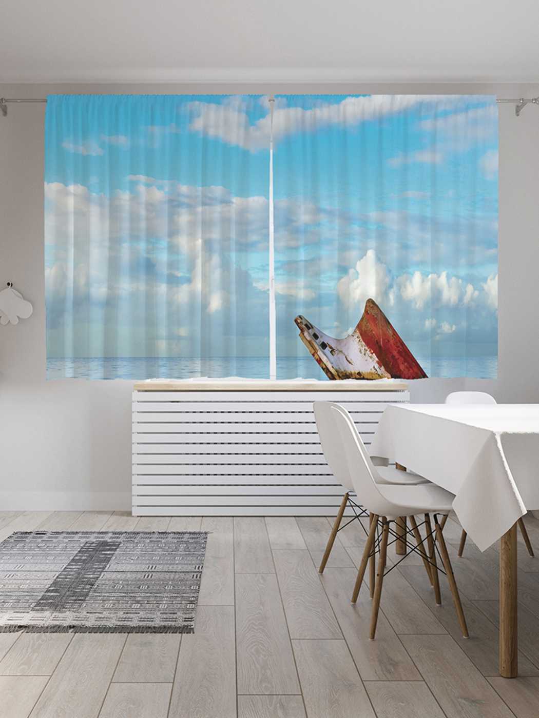 фото Классические шторы joyarty "корабль утопленник", серия oxford delux, 2 полотна 145x180 см